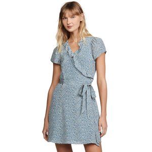 Madewell Silk Ruffle-Edge Wrap Dress in Bitsy Floral Blue Size XS